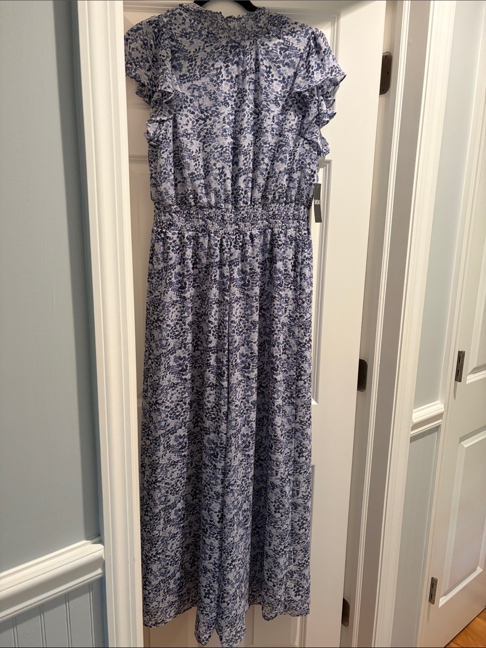 Blue Floral jumpsuit with Ruffle Sleeves